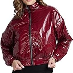 Women Maroon Slim Fit High Neck Plain Crop Jacket-image-2