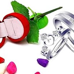 The India Style Valentine's Day Gift Hamper of Couple Ring with Red Rose Velvet case Gift Box for Boyfriend/Girlfriend/Gift for Valentine/Gift (1couple Ring and 1Ring Rose Box)-14