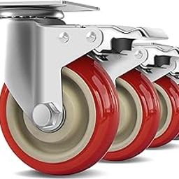 4 Inch Heavy Duty Swivel Caster Wheels with Brake, Set of 4, Industrial Locking Rolling Plate Casters Wheels for Furniture, Cart, Table and Workbench, Easily Load 2200lbs-image-25