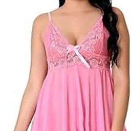 Women Spandex Net Above Knee Babydoll Lingerie, Honeymoon Nighty in Sky Blue, Red, Pink, Light Pink, Baby Pink, Blue & Grey Color, S to 3XL-picture-5