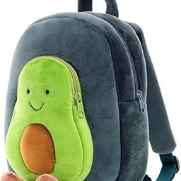 Toddler Avocado Backpack, Plush Velvet, Grey with Green Design, Adjustable Straps, for Ages 2-5 Green & Grey, Adjustable Straps. School Bag for Boys & Girls-image-68