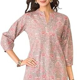 Women's Grey Cotton Blend Floral Printed Top | Western Tops for Women-image-35