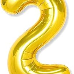 Flyloons 2 number Golden Foil Balloon 16 inch Size Birthday Decoration Items Pack of 1 | 2nd Year Balloons | Two-21