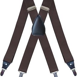 Men's Suspenders Elastic Straps Solid Heavy Duty 4 Clips Adjustable Unisex Brown-image-44