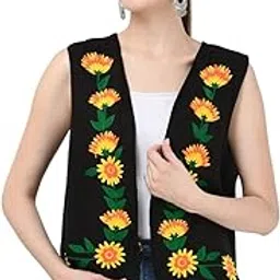saakaa Women's Embroidered blouson Rayon Black Embroidery Jacket, Black, S-picture-12