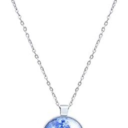Jewellery Silver Chain For Girls Boys Moonstone Glow in the Dark Moon Round Heart Shape Silver Plated Chain Necklace Pendant For Men Boys Women Girls Anniversary Love Gift Stylish Chain Necklace Crystal Pendant Jewellery-image-2