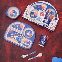 The Bamboo Co ® Kids/Baby Feeding/Dinner Set of 5 |Kids Crockery Set Tableware |Baby Utensils and Dishes Set | Eco-Friendly |Organic & Natural (Space)-image-59