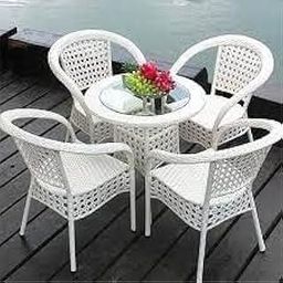 LOTEY Garden Patio Seating Chair and Table Set, Outdoor Balcony Garden Coffee Table Set (4+1) (White)-image-65