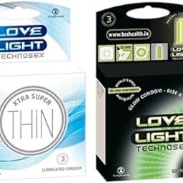 Love Light Condom Combo Natural Rubber Latex, Pack- 0.043mm, Xtra Super Thin - 3 Glow-in-the-Dark Phosphorescent, Lubricated, Smooth Surface, International quality- 6 Condoms Total ISO 4074-image-3