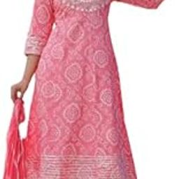 Fabric Rayon PROSIAN Print,Color Fast Long Gown with Pant and LEHERIA DUPTTA (XL, Pink)-picture-19