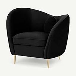 The Sofa Studio - Curved Velvet Sofa Set, Round Shape with Cushions and Gold Metal Legs, Modern Design Sofa for Living Room, Bedroom, Hallways (Black, 1 Seater)-image-15