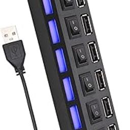 SGMSC 7-Port USB Hub with ON/Off Switches Extension Super Speed Portable for Laptop/Notebook/PC/Mobiles/Tablets/All Computers(D2)-12