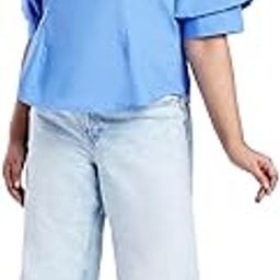 globus Gloplus Women Puff Sleeves Round Neck Back Button Plus Size Shirt Style Workwear Top-picture-31