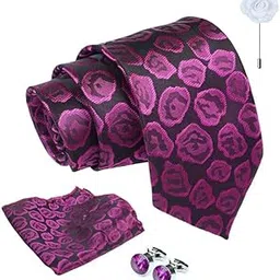 axlon Tie for Men – Plaid Silk Neck Ties Set with Cufflinks Flower Pin, Pocket Square & Black Gift Box, Combo Necktie Sets for Office Wear, Formal Suits & Weddings (0, STONEpn)-picture-40