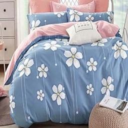 MUKESH HANDICRAFTS Polycotton Printed 120 TC Comforter & Bedsheet Single Bed Bedding Set, Queen Size (60x90 inch), Blue & White, 3 Pieces-image-27
