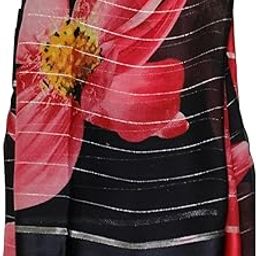 Floral Print Swim Cover-Up, Black and Red, Metallic Striped Pattern-image-15