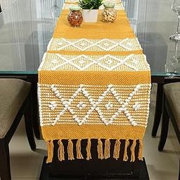 ALSTONIA Luxurious 100% Natural Pure Cotton Handmade Table Runner with Tassels for 6 Seater Dining Table|Heat Resistant Table Runner for Dining Room 14 x 72 Inches-Pack of 1 (Yellow)-image-85