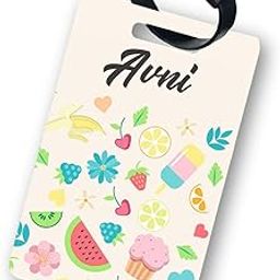 Customized Luggage Tag for Travel/School - Flower and Fruits - Personalized Name - MDF 2.5 * 3.75" Multicolor - Single Side Print-image-14