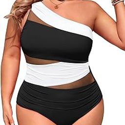 One Piece Swimsuit for Women Plus Size Tummy Control Bathing Suits One Shoulder-image-38