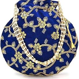 Embroidered Potli Bag for Women – Ethnic Indian Drawstring Clutch with Pearl Handle – Traditional Wedding & Party Purse for Gifts, Jewelry & Essentials-image-76
