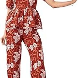 selvia Women's Poly Rayon Cuff Sleeve Floral Printed 2 Piece Co-ords Set | Top and Bottom Set-picture-42