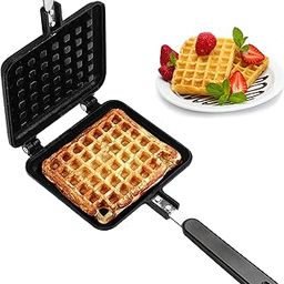 Waffle Maker Machine With Comfortable Handle For Kitchen Gas Stove Non Stick Waffle Maker Pan Press Plate Cooking Baking Tool with Long Handle, Low Power Consumption (Black)_7-picture-9