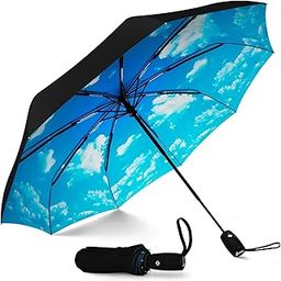 Automatic Open Travel Umbrella With Wind Vent - Large Windproof for Men, Women, Girls - Big Size for Rain Protection (Blue Sky)-50