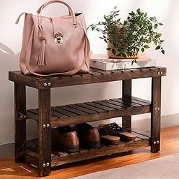 UHUD CRAFTS Solid Wood Shoe Rack, 3-Tier Wooden Shoes Organizer for Home & Hallway-28