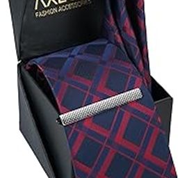 Tie for Men – Striped Silk Neck Ties Set with Cufflinks Flower Pin, Pocket Square & Black Gift Box, Combo Necktie Sets for Office Wear, Formal Suits & Weddings (Deep Navy Blue, NXSMX_106)-image-78