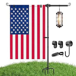 SCWN Garden Flag Stand Holder with Shepherd Hooks, 3/4 Inch Extra Thick Heavy Duty Yard Flag Holder for Small Flag 12x18, 52 Inch Garden Flag Pole for Outside (Solar Lights & Flag Not Included)-image-88