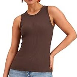 Brown Ribbed Round Neck Tank Top-image-82
