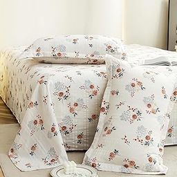Story@Home King Size Bedsheet | Cloud Cotton Flatsheet King Size with Two Pillow Covers| 300 TC | Super Soft Bed Sheet for King Size Bed | Floral Design (270 x 250 cm, White & Brown)-picture-3