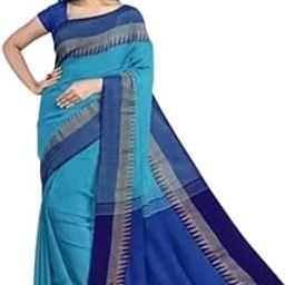 Traditional Handloom Cotton Taant Saree | Dual Color | Temple Border Design | Geometric Pattern | With Blouse Piece-picture-45