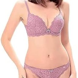 Women's Floral Lace Push-Up Bra and Panty Set, Non-Wired, Purple-picture-1