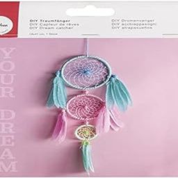 Rayher 66048000 DIY Dream Catcher Craft Kit with Three Metal Hoops, Wall Hanging in Aqua, Pink and Mint Pastel Colours, Length 41 cm-image-65