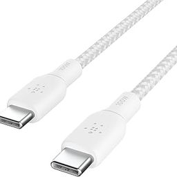 Belkin USB-C to USB-C Braided 6.6 feet (2 meters) 100W PD, Fast Charge and Sync Type C Cable for iPhone 15 Series, Macbook, USB-C Laptops, other USB-C Devices, USB-IF certified – White-0