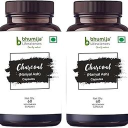 Bhumija Lifesciences Charcoal (Nariyal Ash) Capsules 500 MG | 60 Vegetarian Capsules | Helps Reduces Gas & Bloating | Digestive Health | Natural Detoxifier | Dietary Supplement (Pack of 2)-image-20