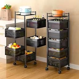 Kitchen Multi Purpose Storage Trolley with Wheels, Imported Storage Organiser for Kitchen Accessories -5 Layer Shelves Square, Black (Black)-23
