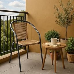 Creative Outdoor Balcony Chair with Woven Rattan Seat, Metal Frame, Grey | (Pack of 1)-image-37