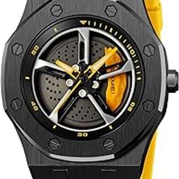 Men's Analog Sports Watch Waterproof LED Men's Watch New Wheels Rolling Creative Fashion Wristwatch 2359 (Yellow Silica Gel)-16