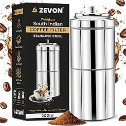 ZEVON® Filter Coffee Maker-200ml (Primium) | South Indian Filter Coffee Maker with 304 Grade Stainless Steel Madras Kaapi/Kappi Drip Decoction Coffee Brewer, Medium Size for 2-4 Cups, Home & Kitchen-31