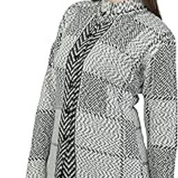 LADY WILLINGTON Women Woolen Long Coat Warm Fabric Cardigan Winter Wear Pure Wool Thick Sweater for Women 100% Rainbow Wool Free Size Cotty Fully Warm Cardigans with Side Pockets (4XL, BLACKCHECK)-picture-14