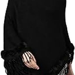 Women's Geometric Round Neck Long Sleeves Black Longline Poncho-CHN-9913_Black-image-9