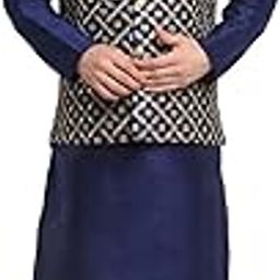 Men's Ethnic Wear Silk Navy Blue Kurta Churidar With Embroided Zari Nehru Jacket Set-picture-10