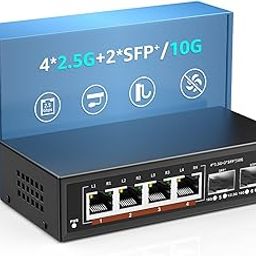 6 Port 2.5G Umanaged Ethernet Switch, 4 x 2.5G Base-T Ports, 2 x 10G SFP, Compatible with 100/1000/2500Mbps, Metal Fanless, Desktop/Wall Mount YuanLey 2.5Gbe Network Switch for Wireless AP, NAS, PC-18