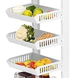 Livzing 5 Tier Metal Kitchen Storage carts with Wheels - Space Saving Shelf - Adjustable Storage Rack for Fruits-Vegetable-Onion-Sabji Corner Stand, Multipurpose Kitchen Trolley for Home - (White)-image-69