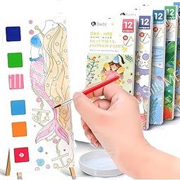 YALOWEEK Water Colour Painting Book for Kids, Forest Theme, 20 Sheets, 1 Brush, Mini Watercolour Book, Educational Montessori Toy, Christmas Gift-28