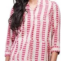 Women's Cotton Dabu Striped Top - Pink-image-25