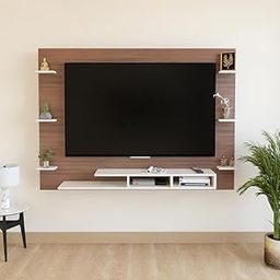 Burlyworth Harrison Engineered Wood Wall Mount TV Unit with Back Panel, Set Top Box Stand, Display Shelves, Modern Tv Rack, Showcase, Cabinet for 43 inch TV (Exotic Teak & White)-image-97