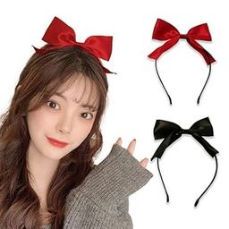 2 PCS Bow Headband Red Bowknot Headbands for Women Girls|Black Bows Hair Hoop for Women Bowknots Hair Bands Handmade Bows Head Band|SAME COLOR AS SHOWN-image-13